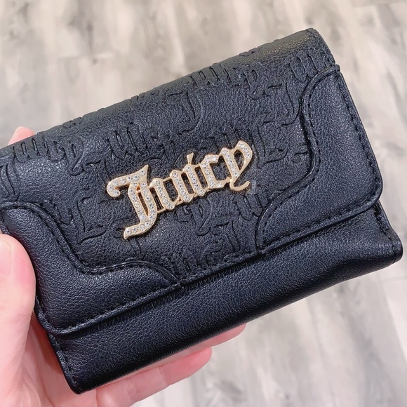 Juicy Couture Handbags - NWT Juicy Couture Liquorice Black Heartless CZ Logo Double Sided Trifold Wallet